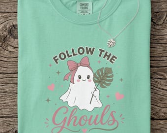 Camiseta "Siga os Fantasmas", Camiseta Fantasma Coquette, Blusa Monstera para Professoras, Roupas com Regras da Sala de Aula, Roupa Montessori Assustadora, Presente Fofo para Educadoras