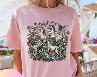 Camiseta vintage com estampa de cavalos, camiseta retrô com estampa de cavalos, camiseta equestre estilo cottagecore, presente boho para amantes de cavalos, camiseta com arte de cavalos selvagens