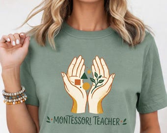 Camiseta para Professora Montessori, Camiseta com Estampa de Mãos que Ajudam, Presente para Professor(a) Escolar, Camiseta para Professor(a) de Creche, Camiseta para Professor(a) com Mentalidade de Crescimento