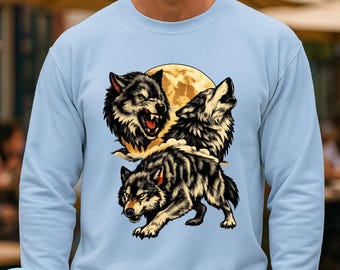 Vintage Wolf Sweatshirt, Retro Moon Graphic Pullover, 80s 90s Wildlife Art Crewneck, Nature Lover Gift