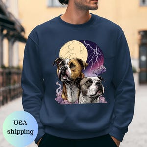 90s Retro Dog Moon Shirt, Vintage Bulldog Crewneck, Celestial Boxer Graphic Tee, Pitbull Lightning Storm Top, Witchy Dog Mom Gift