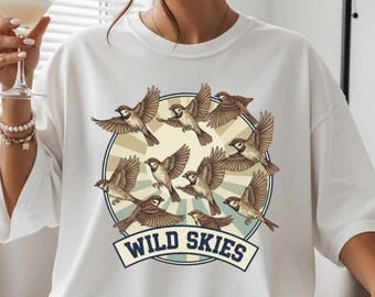 Vintage Vogel T-Shirt, Retro Spatz Grafik-T-Shirt, 70er 80er Jahre Natur-Shirt für Vogelliebhaber, Cottagecore Ästhetik-T-Shirt, minimalistisches Tier-T-Shirt