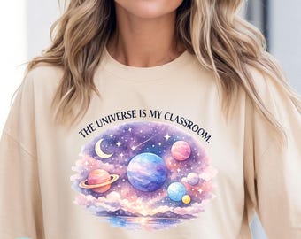 Camiseta para Professor de Ciências Espaciais, Camiseta para Aprendizado do Universo, Presente para Professor de Ciências, Camiseta do Sistema Solar, Camiseta para Educador Montessori, Camiseta STEM