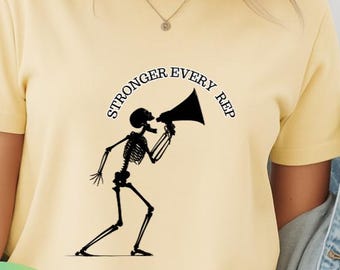 T-shirt de sport Stronger Every Rep, T-shirt d'entraînement squelette, T-shirt de remise en forme motivant pour les amateurs de sport et les culturistes