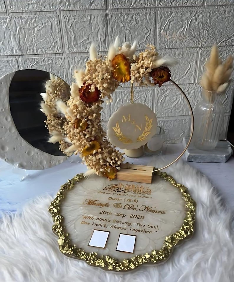 Islamische Eheringablage, Nikah-Zeremonie-Dekoration aus Harz, personalisierter Koranvers, individuelles muslimisches Geschenk Bild 14