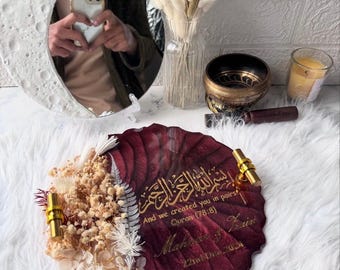 Individuell gestaltetes islamisches Harztablett, personalisierte Koranversplakette, Dekoration mit arabischer Kalligrafie