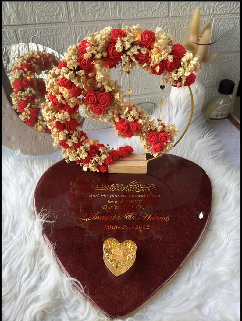 Islamische Eheringablage, Nikah-Zeremonie-Dekoration aus Harz, personalisierter Koranvers, individuelles muslimisches Geschenk Bild 8