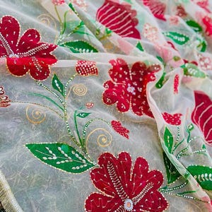 Hand Painted Dupatta with Floral Design on Organza