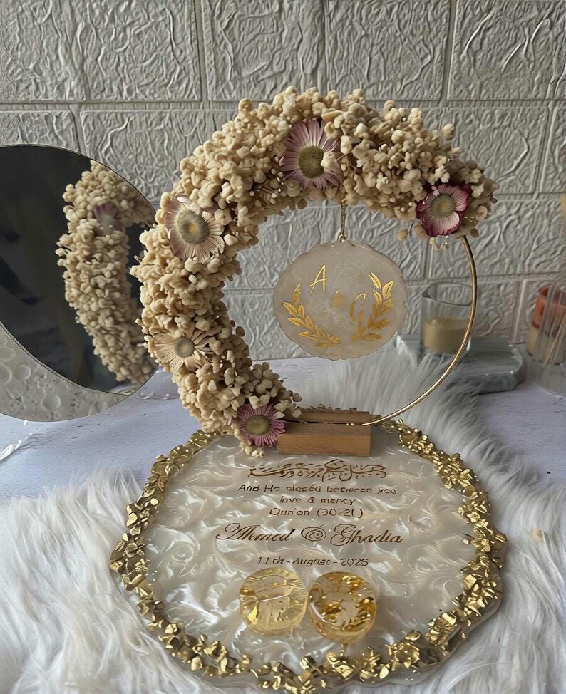 Islamische Eheringablage, Nikah-Zeremonie-Dekoration aus Harz, personalisierter Koranvers, individuelles muslimisches Geschenk Bild 3