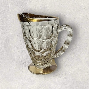Vintage Cocktail Pitcher Jeanette Gold Trim Thumbprint Pattern Drink Party Pitcher