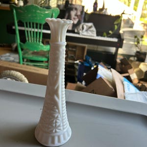 Vintage White Milk Glass Bud Vase 9&quot;