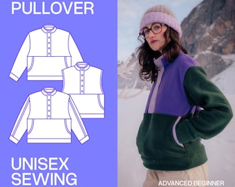 Pepe Pullover Unisex Sewing Pattern (PDF Download) | Advanced Beginner Level | Button-Up Pullover | 11 Sizes