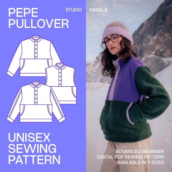 Pepe Pullover Unisex Sewing Pattern (PDF Download) | Advanced Beginner Level | Button-Up Pullover | 11 Sizes