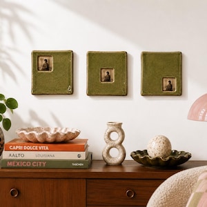 Custom Hand Glazed Ceramic Photo Frame • Speckled Rustic Square Wall Decor (20 x 20 cm)