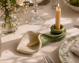 Handmade Ceramic Calla Lily Candle Holder • Sculptural Botanical Taper Holder (Wedding Decor)
