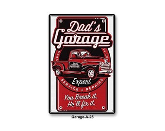 Dad's Garage Repair Service Vintage Metal Wall Sign - Rustic Decor for Automotive Enthusiasts