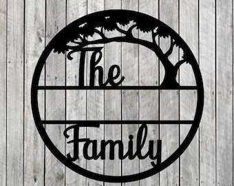 1026-PLASMA CUT STEEL-Personalized round family name sign with tree