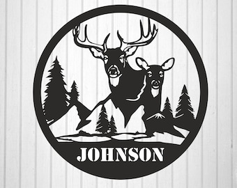 1005-PLASMA CUT STEEL, personalized hanging sign,deer scene,family,hunting