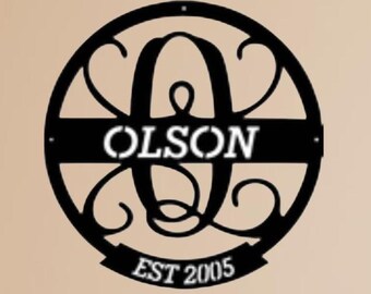 1021-PLASMA CUT STEEL-personalized round monogram with name and est date