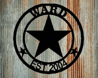 1022-PLASMA CUT STEEL-personalized round monogram star with name and est date