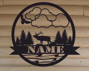 1011-PLASMA CUT STEEL, personalized round hanging sign,elk hunting scene