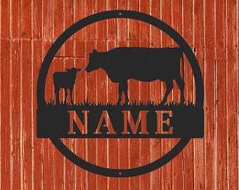 1017-PLASMA CUT STEEL-personalized, cow calf name, ranch, farm, metal sign