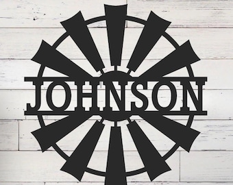 1023-PLASMA CUT STEEL - personalized windmill with name hanging sign