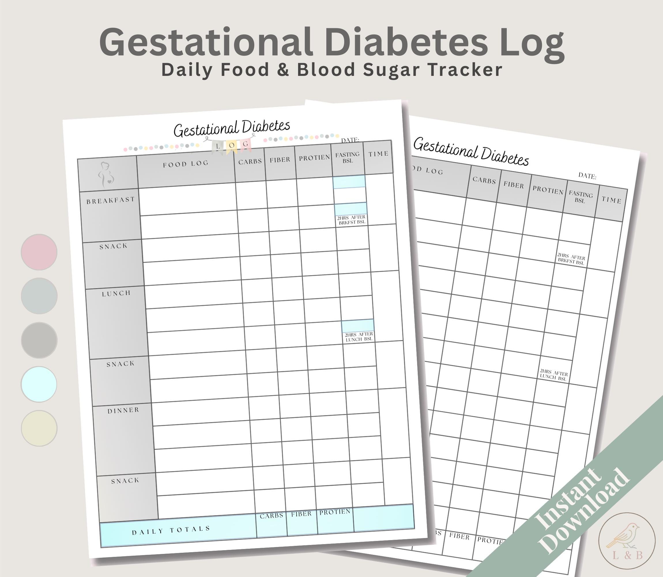 Gestational Diabetes Food Log Printable | GD Meal Planner & Blood Sugar ...