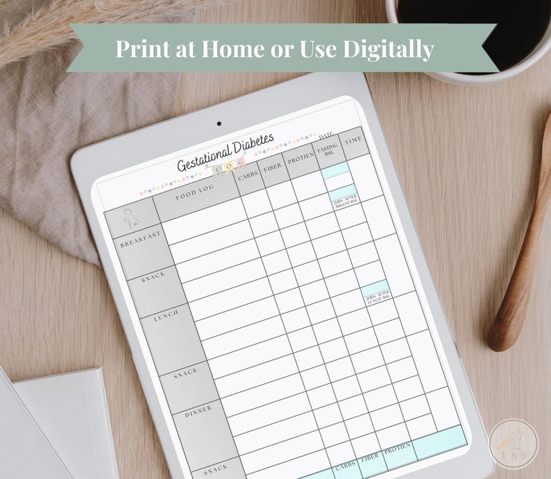 Gestational Diabetes Food Log Printable | GD Meal Planner & Blood Sugar ...