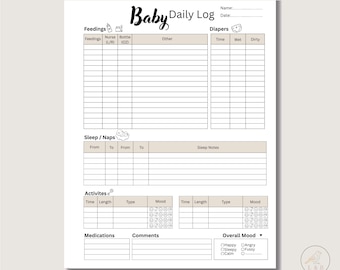 Babysitter Baby Care Daily Log Printable - Nanny & Daycare Caregiver Report PDF JPG (Digital Download)