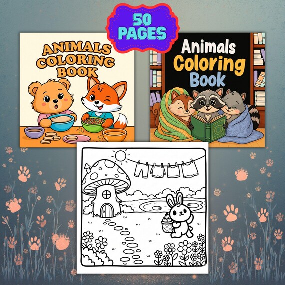 Animals Coloring Book for Kids – Cute Animal Coloring Book – 50 Pages – Printable Coloring Pages