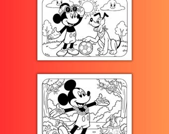 Mickey Coloring Book with Coloring Cards – Black and White Cartoon Coloring Pages – Printable Coloring Set