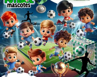 Football Mascots 3D Clipart Bundle – 52 PNG + 18 Backgrounds, Soccer Mascot Digital Download for Party Decor, Sublimation & Printables