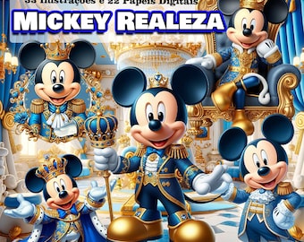 King Mickey Digital Clipart Pack – Royal Mickey PNG Elements, Crown & Castle, Instant Download, Party / Nursery Decor Kit