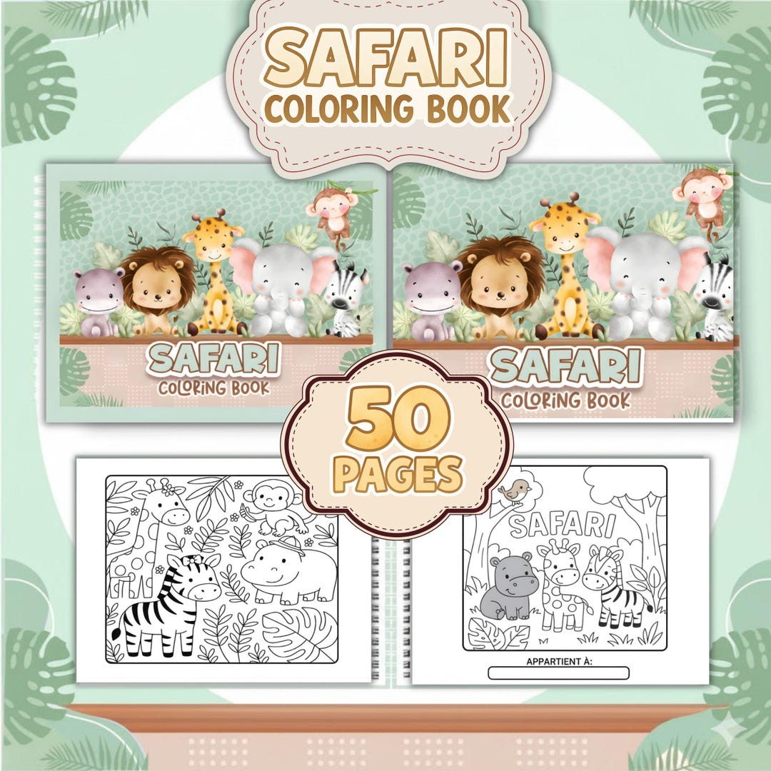 Safari Coloring Book for Kids | Cute Jungle Animals Coloring Pages ...