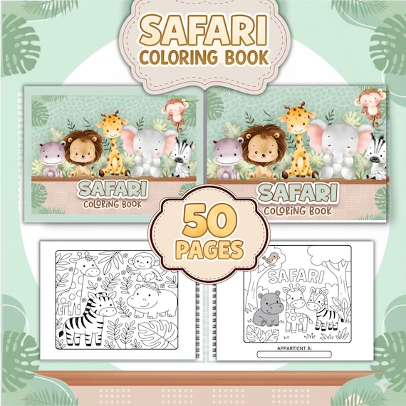 Safari Coloring Book for Kids | Cute Jungle Animals Coloring Pages | Printable Kids Coloring Book | Instant Download PDF