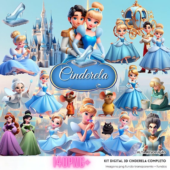 Cinderella 3D PNG Clipart Pack – 140+ Princess & Fairytale Elements – Instant Digital Download – Nursery, Party and Craft Graphics