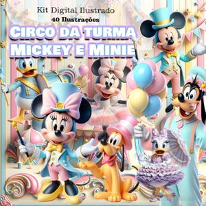 Musse och Mimmi cirkus Clipart-paket – 40 PNG-illustrationer, sött pastellcirkustema, digital nedladdning, festdekorationspaket