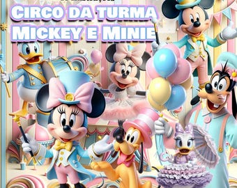 Mickey and Minnie Circus Clipart Bundle – 40 PNG Illustrations, Cute Pastel Circus Theme, Digital Download, Party Decor Kit