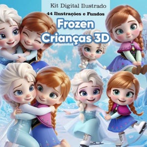 Frozen Kids 3D Digital Kit | Cute Frozen Clipart | 44 PNG Illustrations & Backgrounds | Instant Download | High-Resolution Set