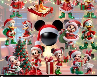 Mickey Christmas Clipart Bundle | 94 Files | 81 Transparent PNGs + 13 Backgrounds | High-Quality Holiday Mickey Style Digital Download