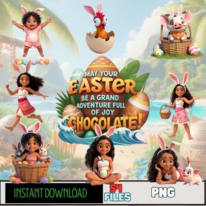 Vaiana 3D Clipart-paket – 54 filer direktnedladdning (21 bakgrunder + transparenta PNG-filer) Tropisk ö-grafik