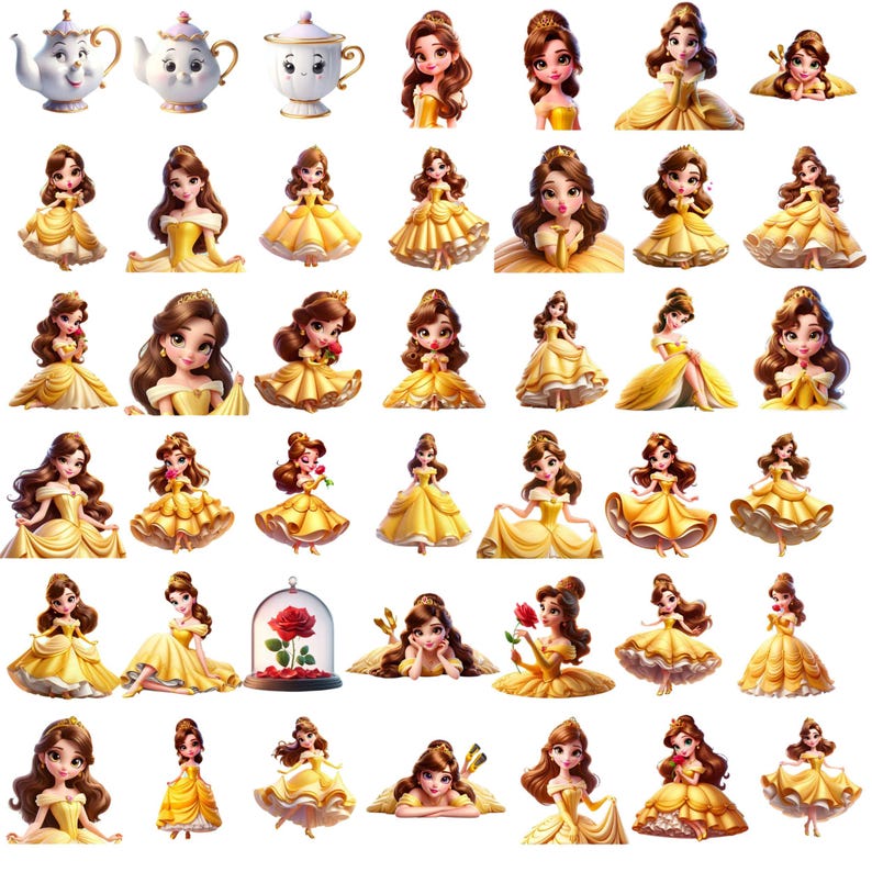 Beauty and the Beast Clipart | Belle PNG Bundle | Princess ...