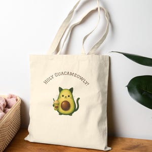 Funny Cat Tote Bag Cat Lover Tote Holy Guacameowy Bag Reusable Cat Bag Grocery Tote Bag Eco Friendly Canvas Tote Funny Gift Idea