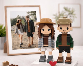 Statuetta personalizzata in mattoncini con foto, regalo personalizzato con mattoncini da costruzione per coppie, famiglie e amici