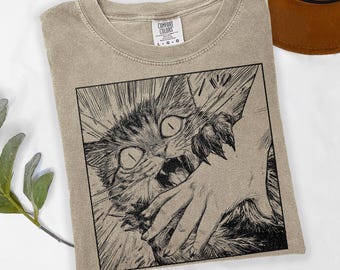 Angry Cat Scratch T-Shirt, Grumpy Comic Style Tee