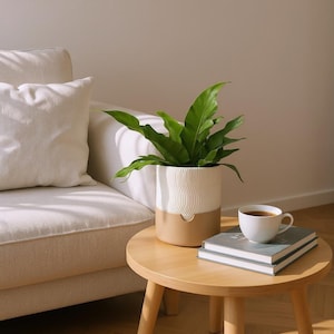 Självvattnande ribbad planteringslåda, modern minimalistisk inomhuskruka, skandinavisk heminredning