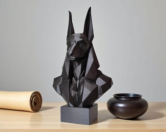 Low Poly Anubis Statue, Geometric Egyptian God Bust, Black Gothic Decor, Modern Mythology Sculpture, Desk Shelf Accent Gift