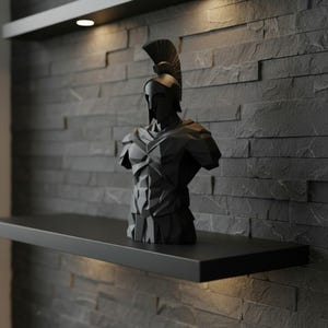Geometric Spartan Warrior Bust Statue, Modern Gladiator Sculpture, Greek Decor Figurine