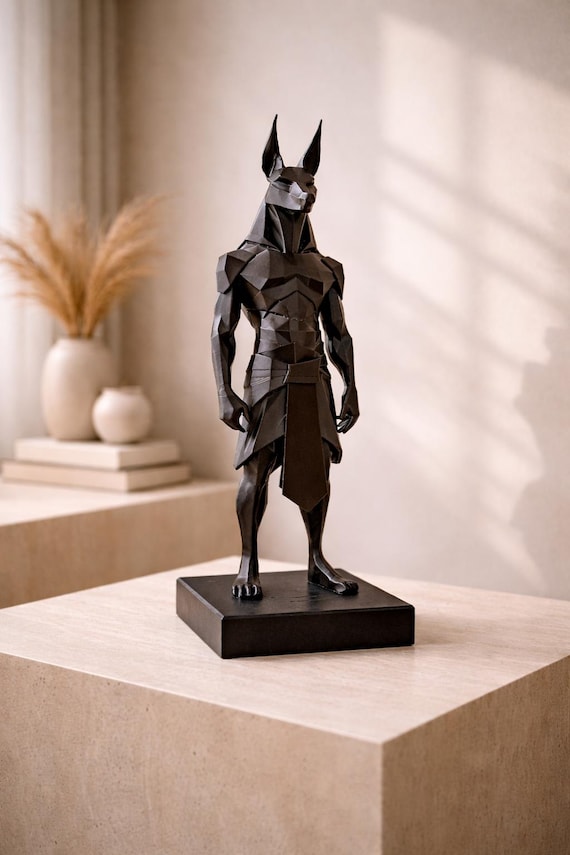 Anubis Statue Modern Egyptian Sculpture | Gothic Home Decor Accent | Mythology Gift for Him | Office Desk Art
